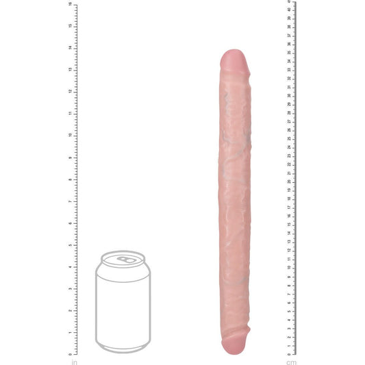 Realrock 13.7"  slim double-ended dildo - Product front view, with sizes  | Flirtybay