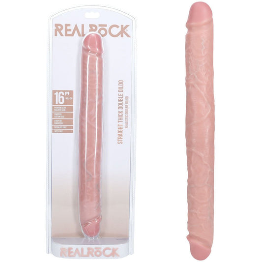Realrock 15.7" thick double-ended dildo - Product front view and box front view | Flirtybay