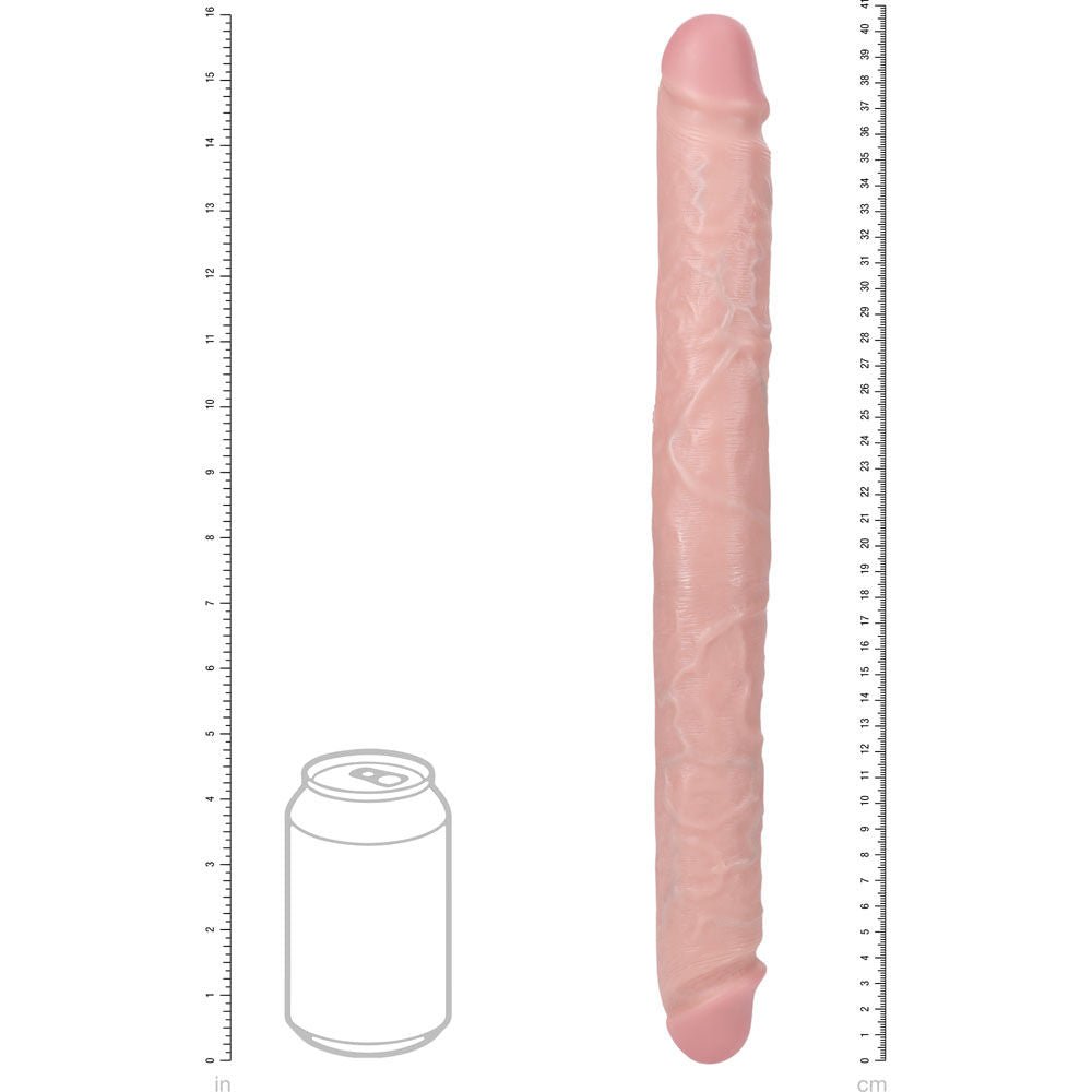 Realrock 15.7" thick double-ended dildo - Product front view, with dimensions | Flirtybay
