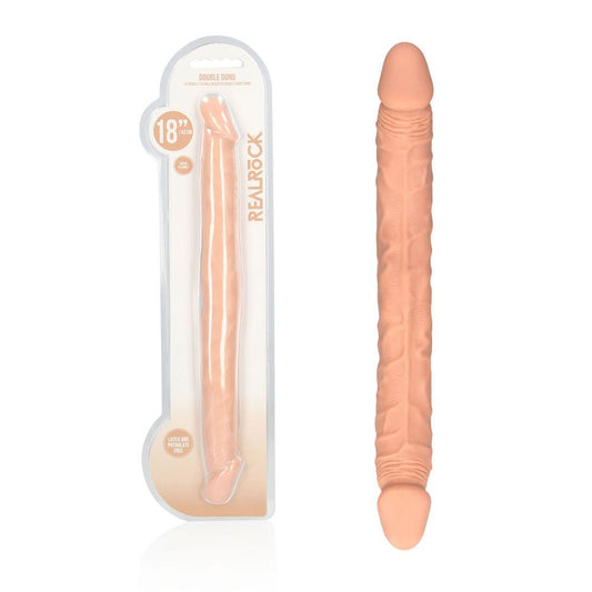 Realrock 18'' - double-ended dildo - Product front view and box front view | Flirtybay