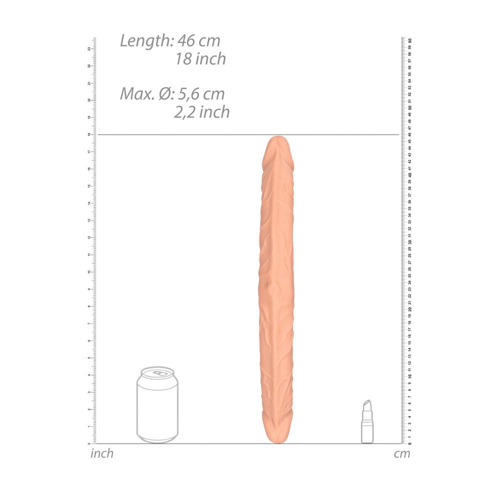 Realrock 18'' - double-ended dildo - Product front view, with dimensions  | Flirtybay