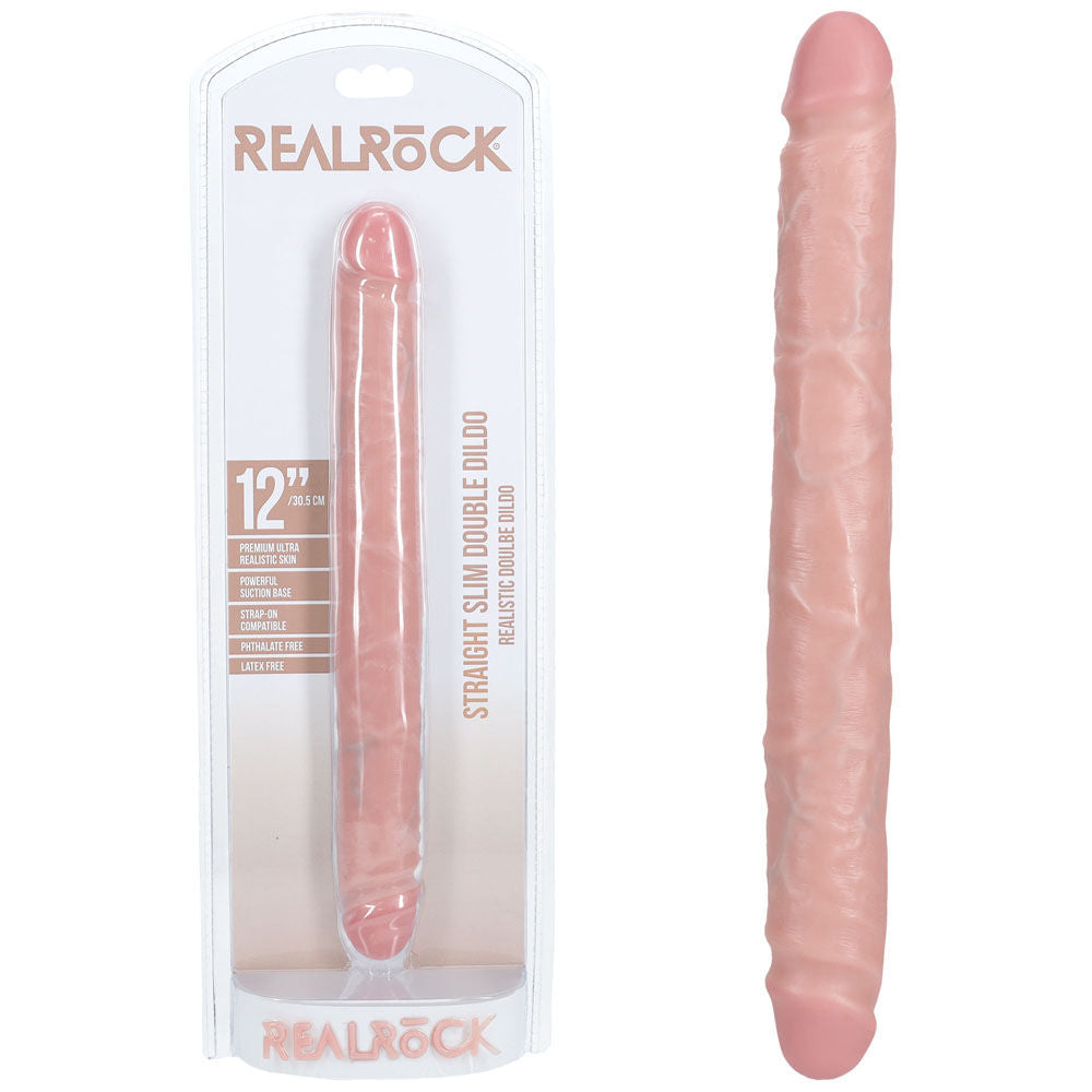 Realrock 30cm slim double ended dildo - Product front view and box front view | Flirtybay Adult Shop Australia Lingerie Shop