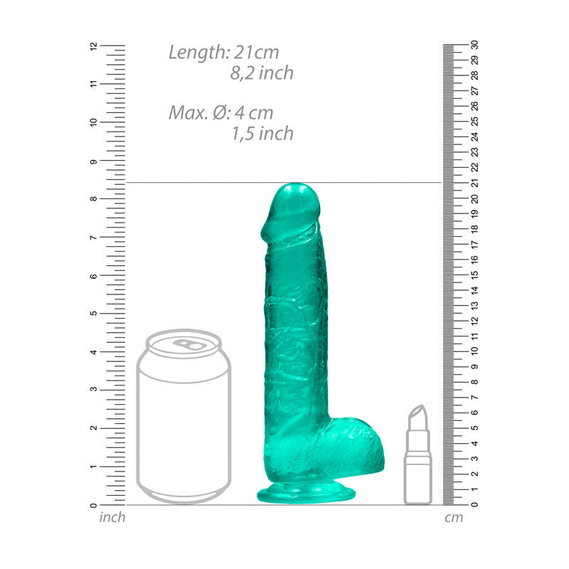 Realrock - 8'' realistic dildo - Product front view, with dimensions  | Flirtybay Adult Shop Australia Lingerie Shop