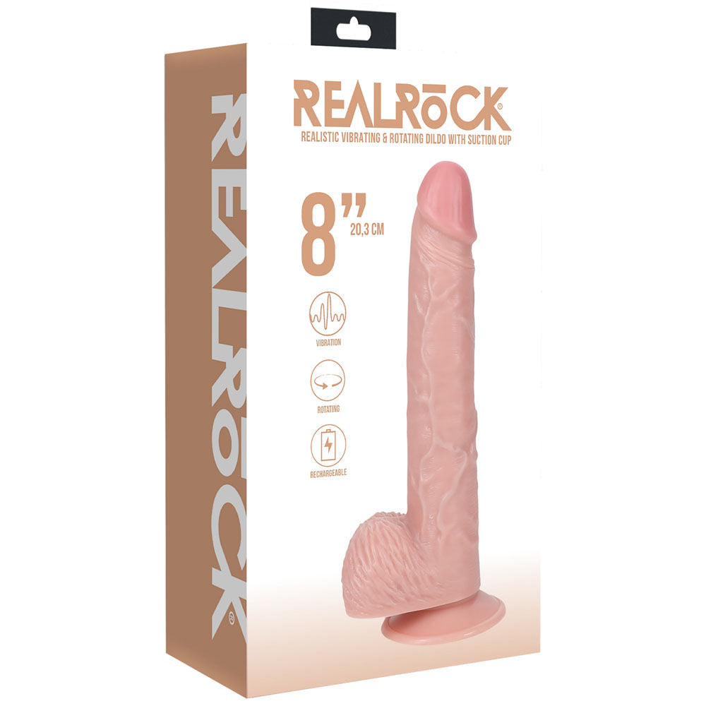 Realrock 8" vibrating + rotating dildo flesh -  box side view | Flirtybay Adult Shop Australia Lingerie Shop