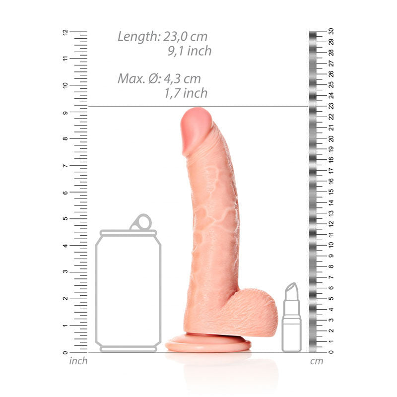 Realrock - realistic curved dildo - 8" - Product front view, with dimensions  | Flirtybay Adult Shop Australia Lingerie Shop