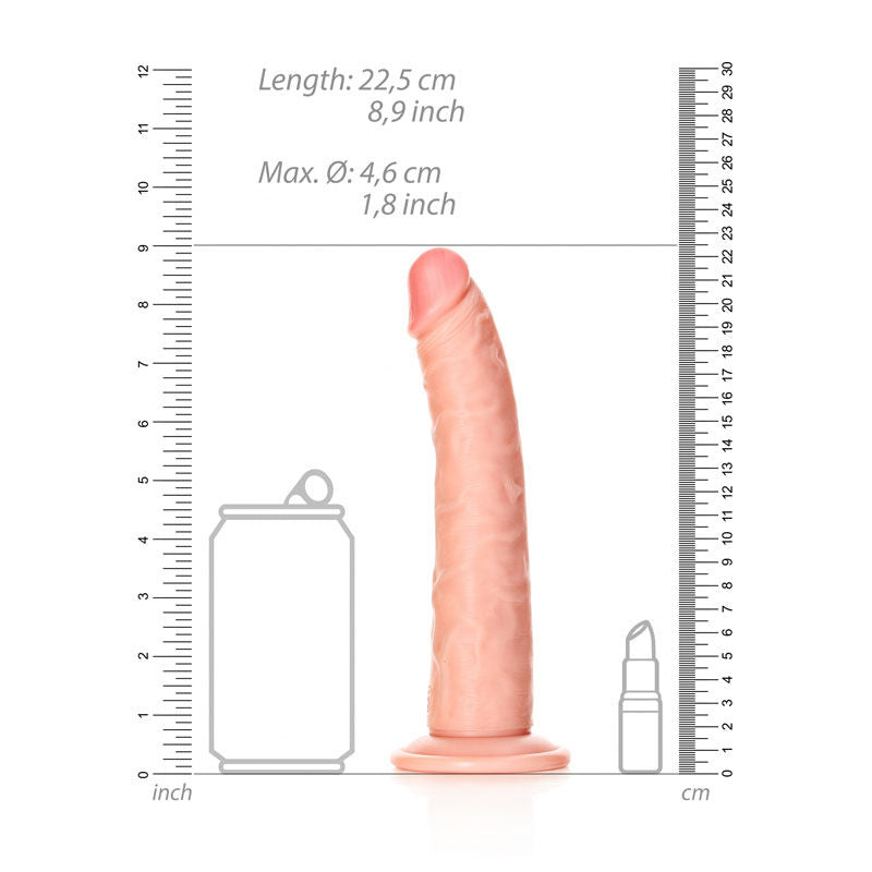 Realrock realistic dildo 8" flesh- Product front view, with dimensions  | Flirtybay Adult Shop Australia Lingerie Shop