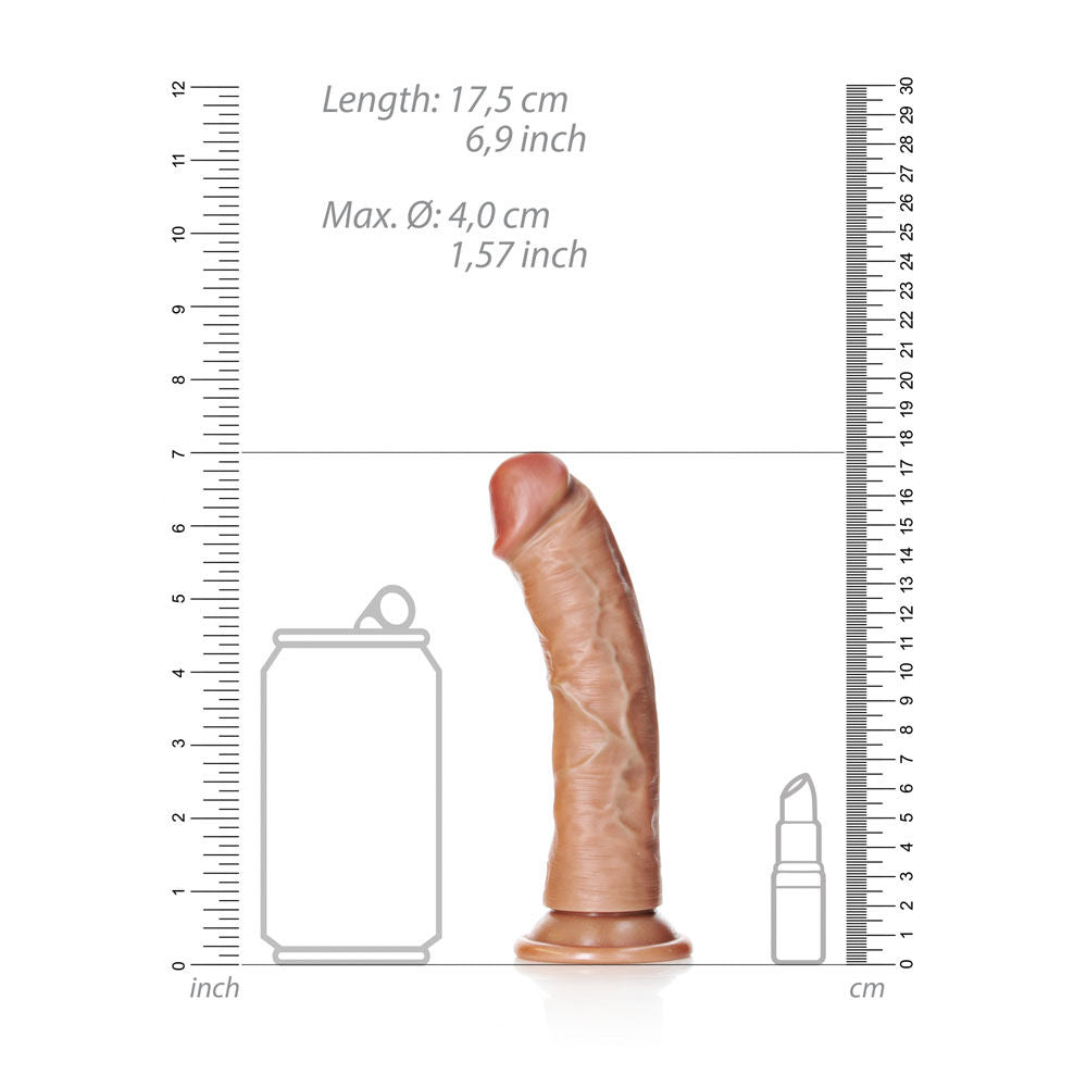 Realrock realistic regular curved dildo with suction cup - 6.1", with dimensions - Product side view  | Flirtybay Adult Shop Australia Lingerie Shop