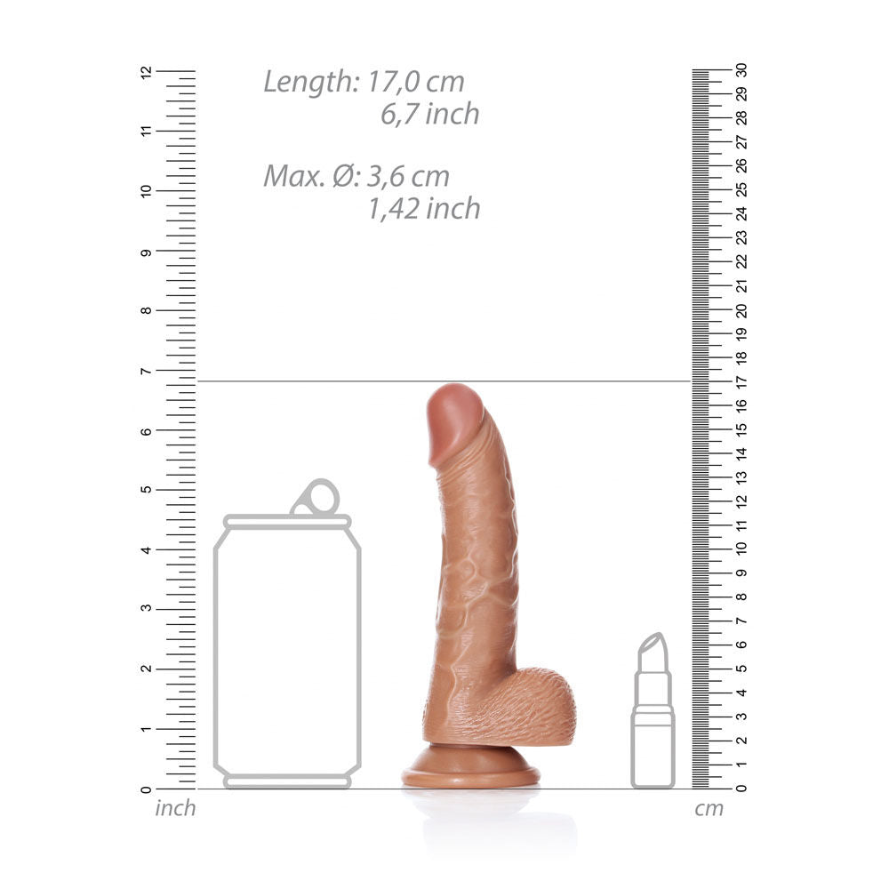 Realrock - realistic regular curved dong with balls 6.1" with dimensions - Product side view  | Flirtybay Adult Shop Australia Lingerie Shop