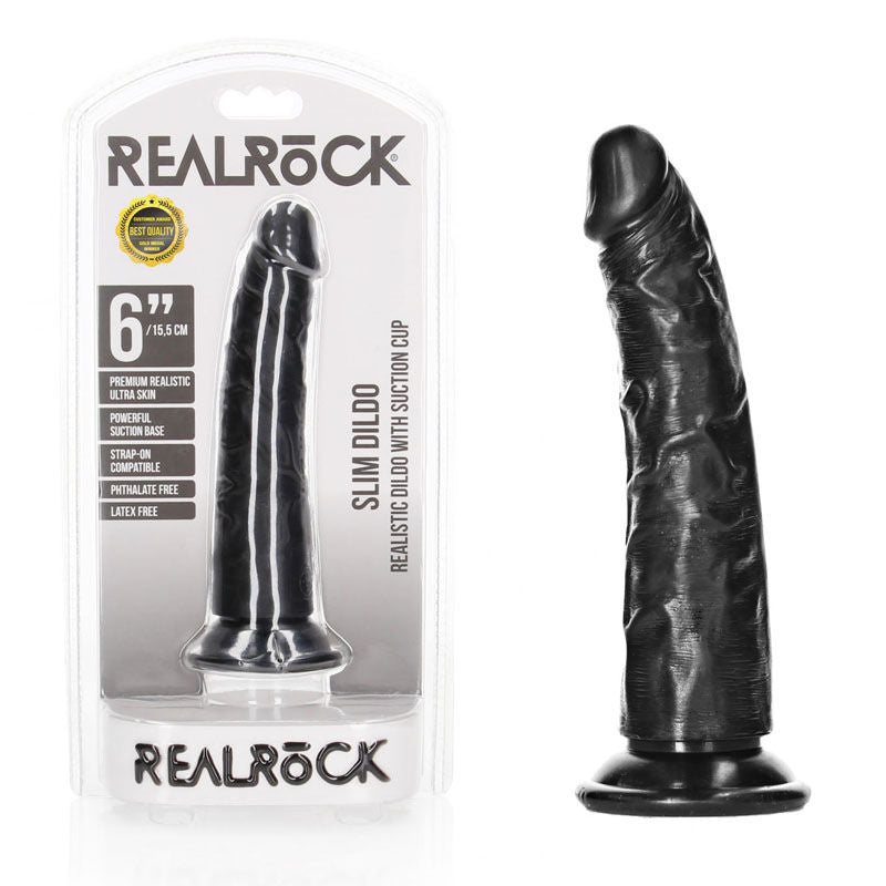 Realrock realistic slim anal dildo without balls - 6" - Product front view and box front view | Flirtybay Adult Shop Australia Lingerie Shop