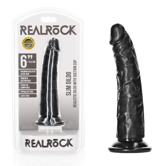 Realrock realistic slim anal dildo without balls - 6" - Product front view and box front view | Flirtybay Adult Shop Australia Lingerie Shop