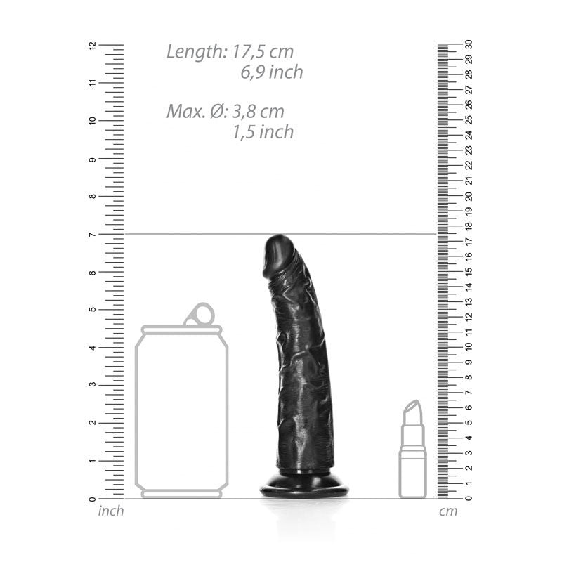 Realrock realistic slim anal dildo without balls - 6" - Product front view, with dimensions  | Flirtybay Adult Shop Australia Lingerie Shop
