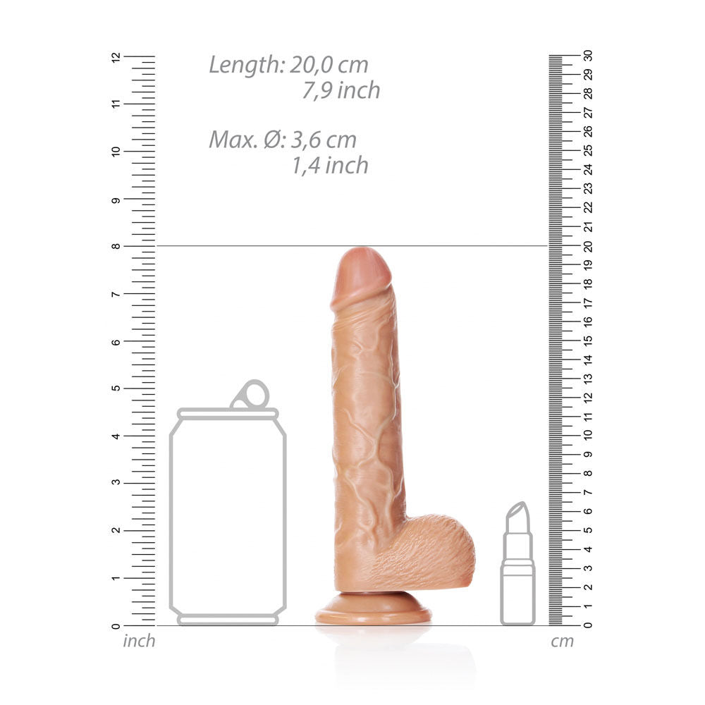 Realrock straight realistic dildo with balls - 7" - Product front view, with dimensions  | Flirtybay Adult Shop Australia Lingerie Shop