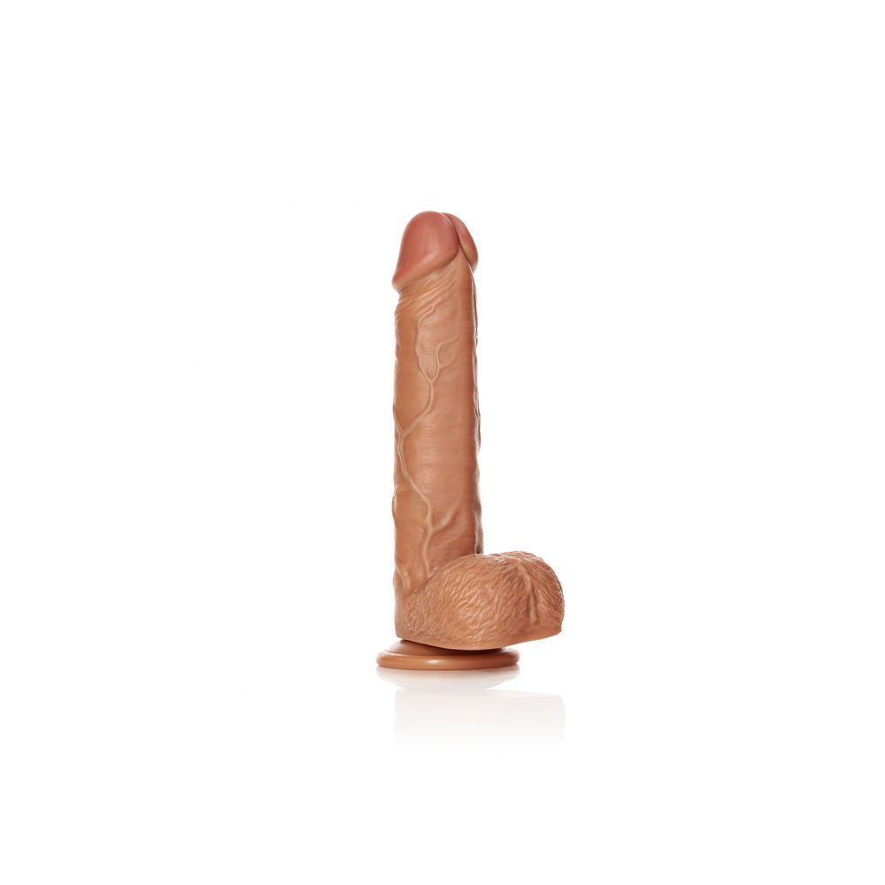 Realrock straight realistic tan dildo - 9" - Product side view  | Flirtybay-adult-store-australia
