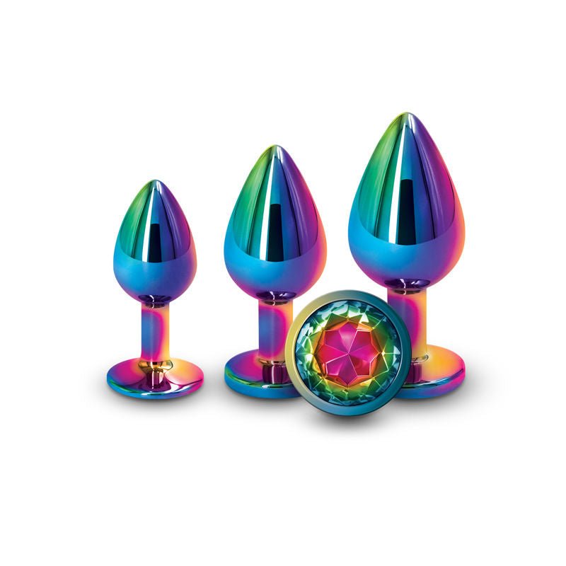 Rear assets - trainer metal butt plug kit - multicolour - rainbow - Product front view  | Flirtybay