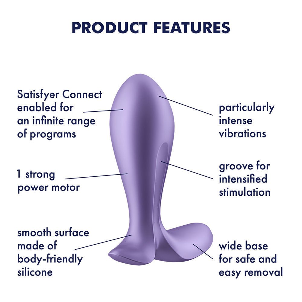 Satisfyer - intensity app controlled vibrating anal plug - Product side view, with dimensions  | Flirtybay