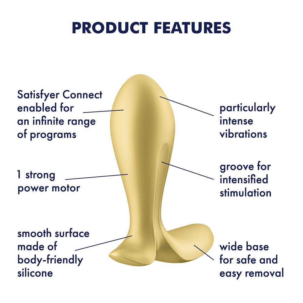 Satisfyer - intensity app controlled vibrating anal plug - yellow, Product side view, with dimensions  | Flirtybay