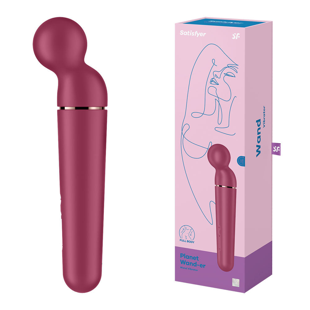 Satisfyer planet wand-er - berry - vibrating wand - Product front view and box side view | Flirtybay Adult Shop Australia Lingerie Shop