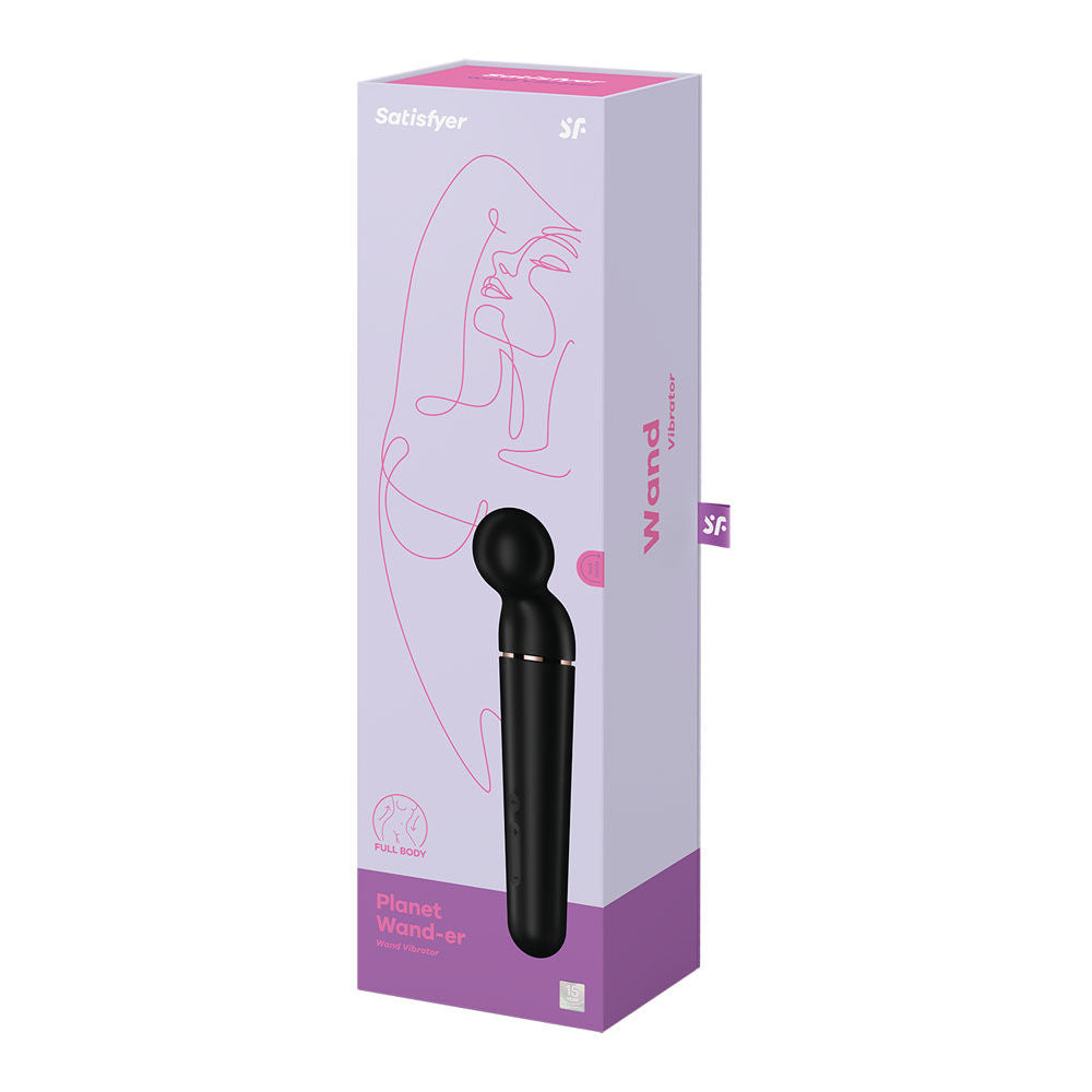Satisfyer planet wand-er - black - vibrating wand -  box side view | Flirtybay Adult Shop Australia Lingerie Shop