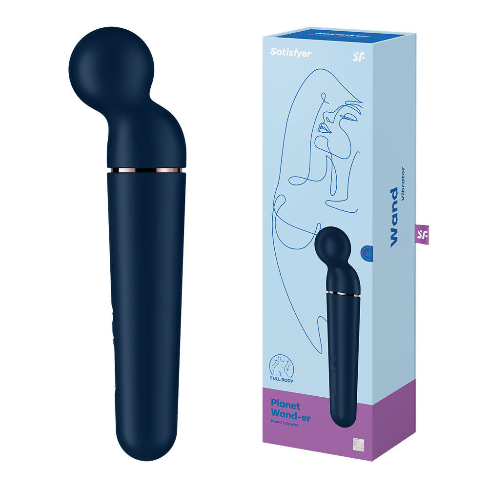 Satisfyer planet wand-er - blue - vibrating wand - Product side view and box side view | Flirtybay Adult Shop Australia Lingerie Shop