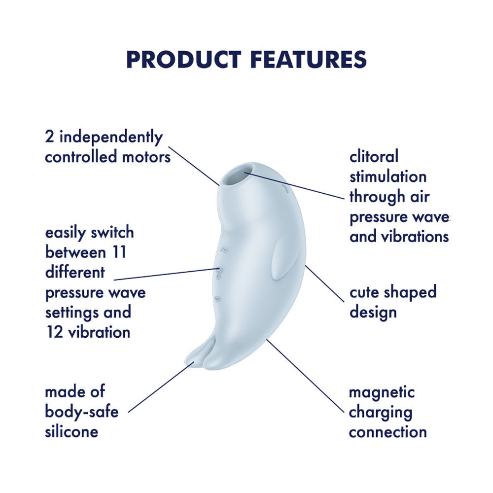 Satisfyer - seal you soon - air pulsing vibrator - Product side view, with specifications  | Flirtybay