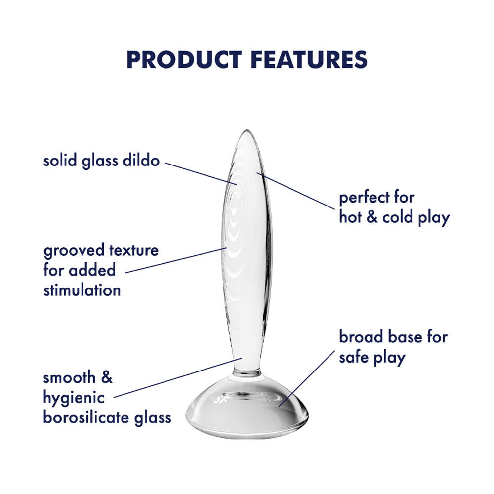 Satisfyer - sparkling crystal - glass dildo - Product front view, with dimensions  | Flirtybay-adult-store-australia