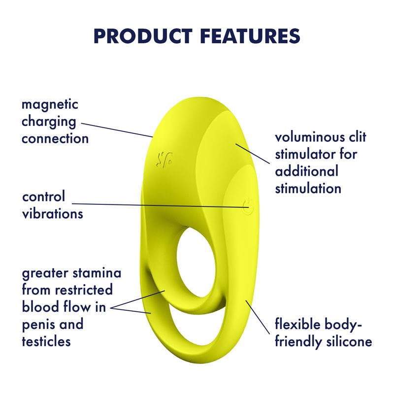 Satisfyer - spectacular duo - vibrating cock ring - Product side view, with specifications  | Flirty Bay