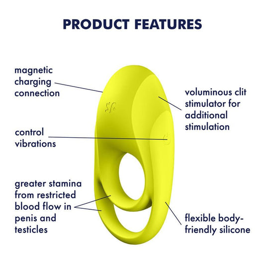 Satisfyer - spectacular duo - vibrating cock ring - Product side view, with specifications  | Flirty Bay