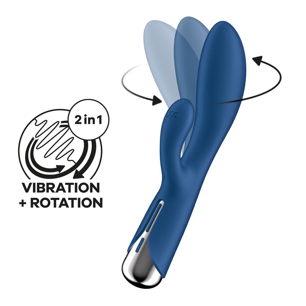 Satisfyer spinning blue rabbit vibrator 1 - Product side view  | Flirty Bay