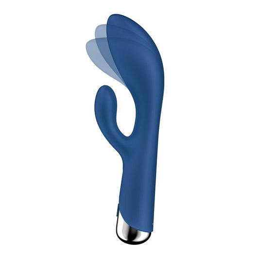 Satisfyer spinning blue rabbit vibrator 1 - Product side view, show flexibility  | Flirty Bay