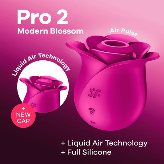 Satisfyer pro 2 - modern blossom - pressure wave vibrator - Product front view, with specifications, rose toys  | Flirty Bay