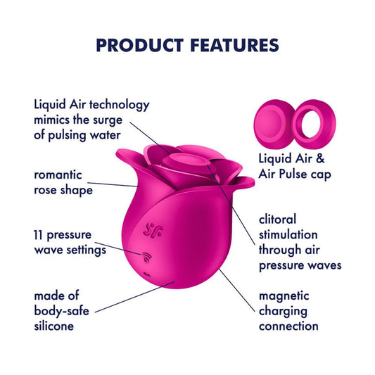 Satisfyer pro 2 - modern blossom - pressure wave vibrator - Product front view, with specifications, rose toys  | Flirty Bay adult store australia