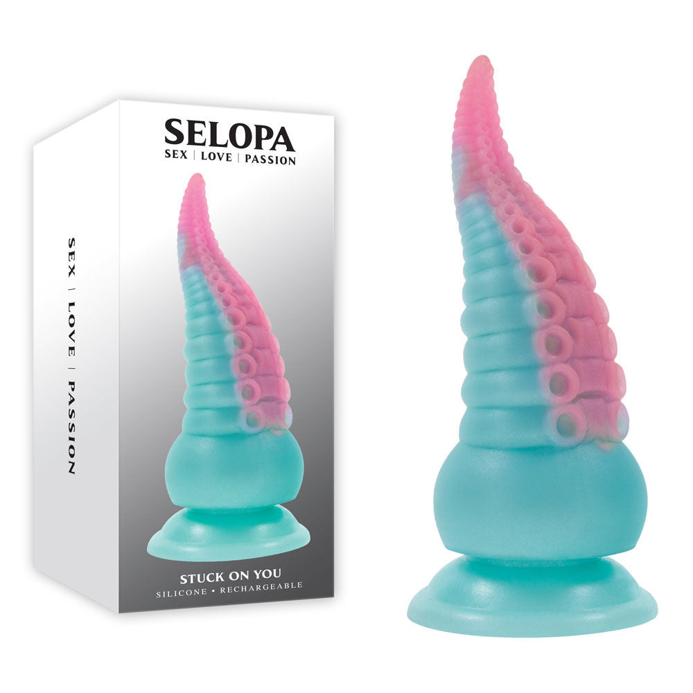 Selopa - stuck on you - vibrating dildo - Product front view and box front view | Flirtybay Adult Shop Australia Lingerie Shop