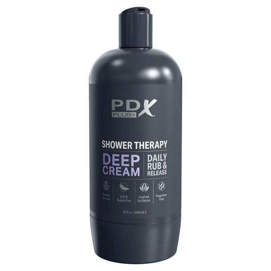 Front view of the Deep Cream lubricant designed for use with the Shower Therapy Deep Cream male masturbator  | Flirty Bay adult store perth