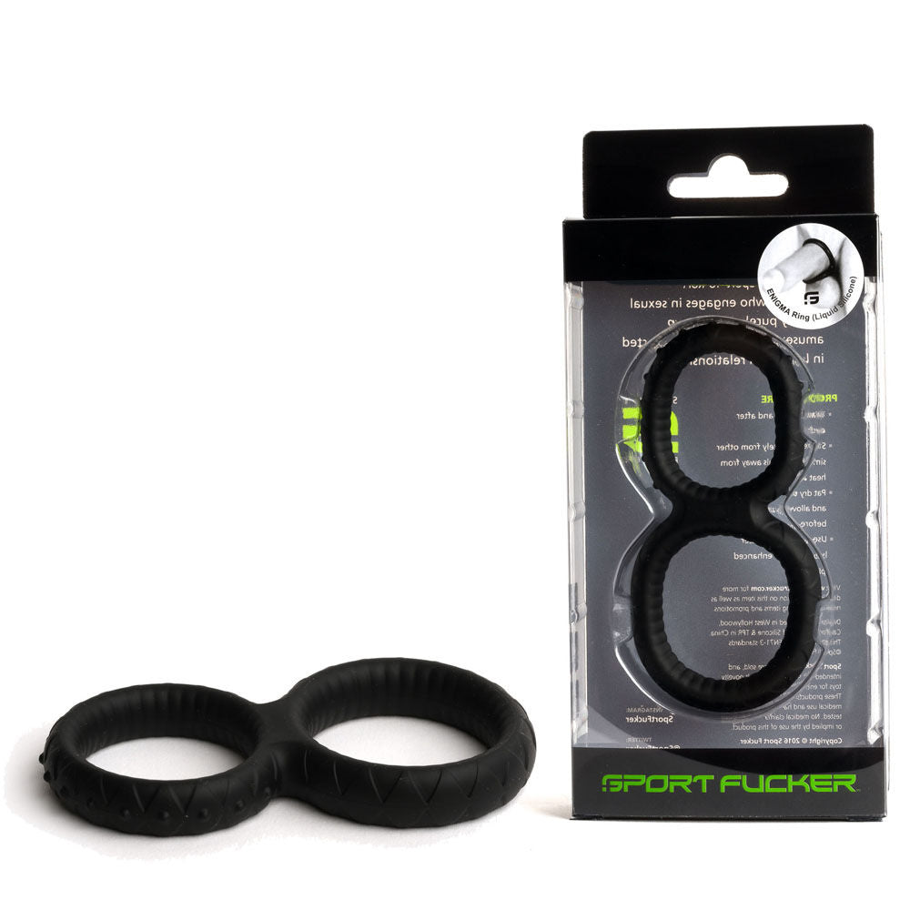 Sport fucker enigma cock ring black - Product top view and box front view | Flirtybay Adult Shop Australia Lingerie Shop