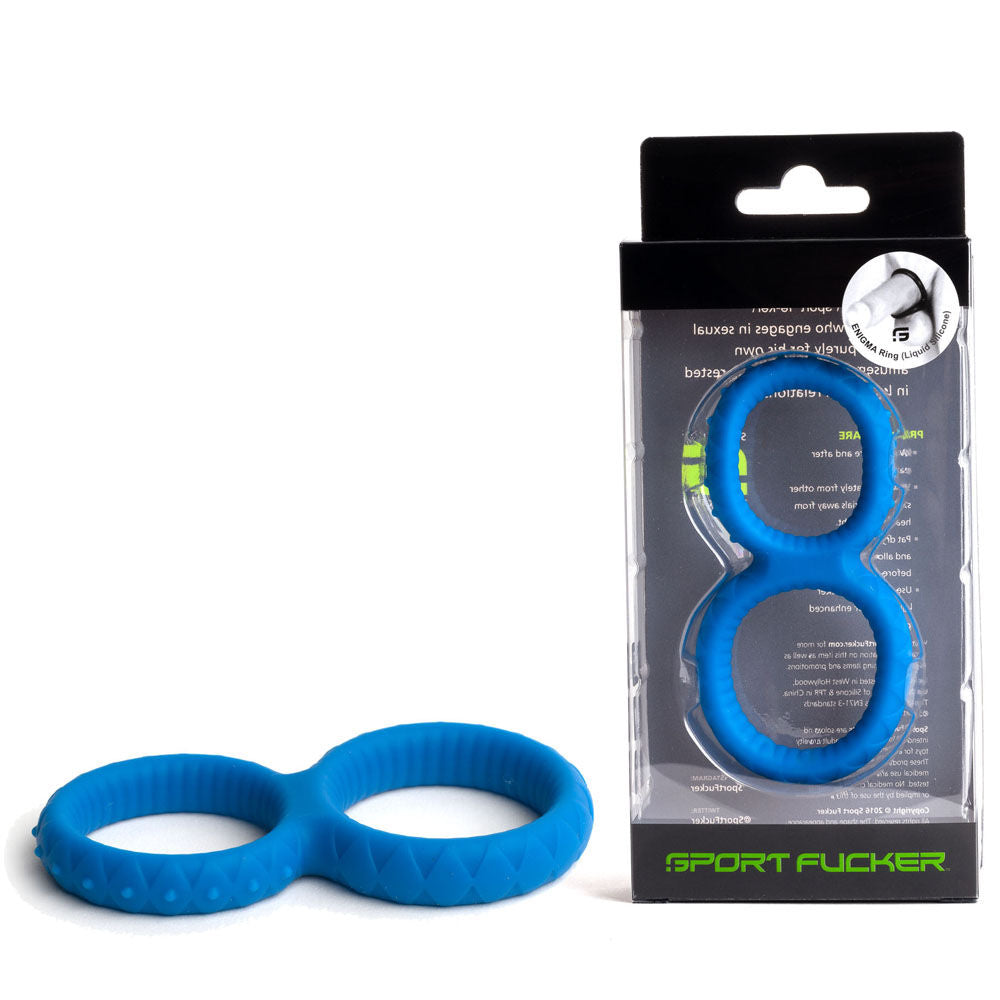 Sport fucker enigma cock ring blue - Product top view and box front view | Flirtybay Adult Shop Australia Lingerie Shop