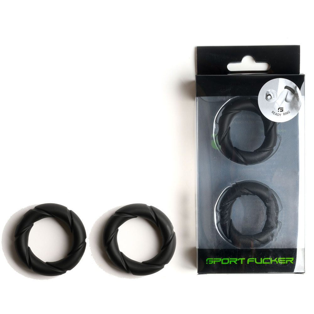Sport fucker ready rings - cock rings black- Product front view and box front view | Flirtybay Adult Shop Australia Lingerie Shop