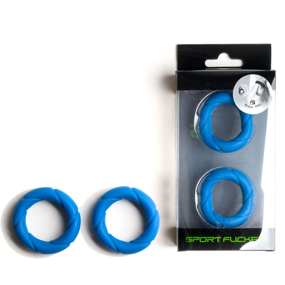 Sport fucker ready rings - cock rings blue - Product front view and box front view | Flirtybay Adult Shop Australia Lingerie Shop