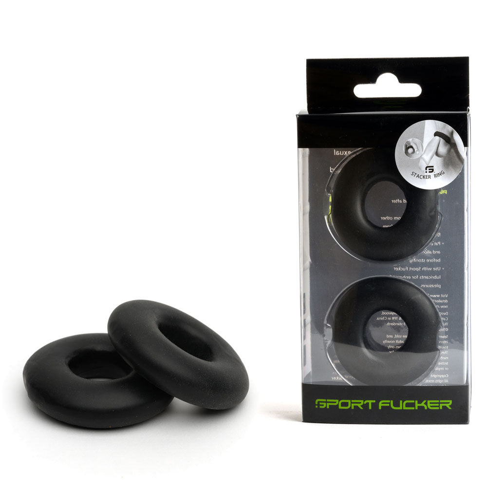 Sport fucker stacker rings black - penis rings - Product top view and box front view | Flirtybay Adult Shop Australia Lingerie Shop