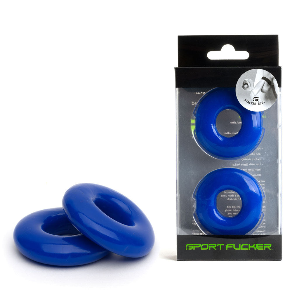 Sport fucker stacker rings - penis rings blue - Product top view and box front view | Flirtybay Adult Shop Australia Lingerie Shop