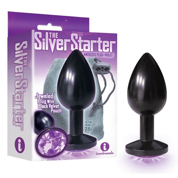 The silver starter - metal butt plug - Product front view and box side view | Flirtybay
