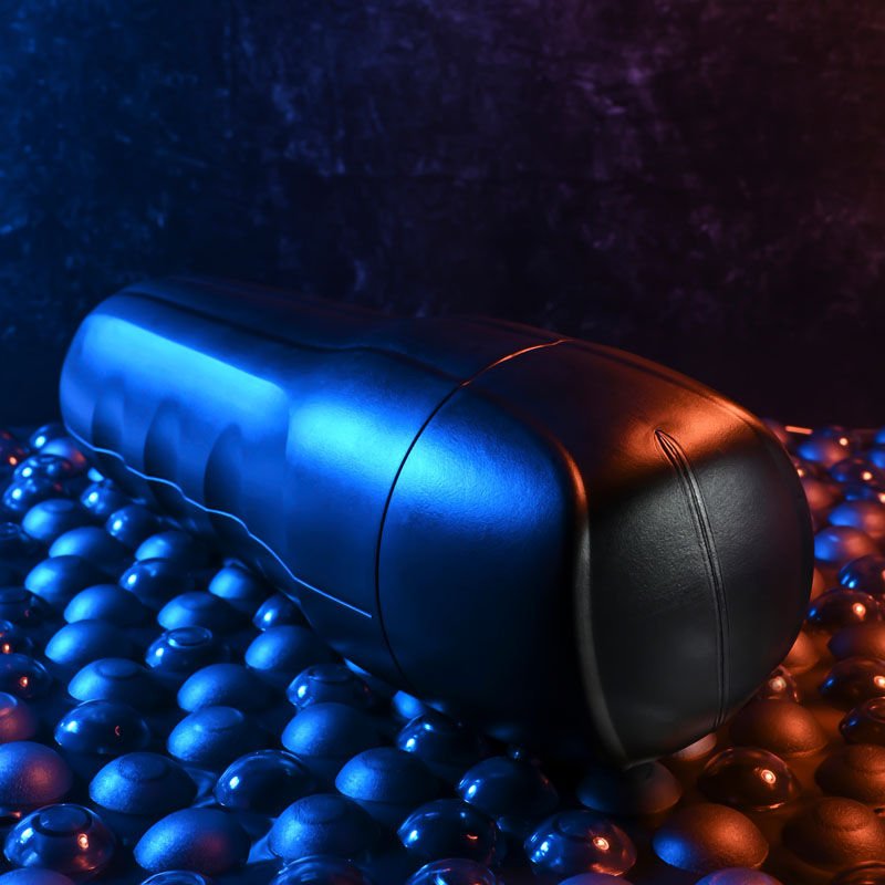 Side view of the Zero Tolerance Grip It Light pocket pussy male masturbator with the cap closed, on a warm purple background | Flirty Bay adult store Perth