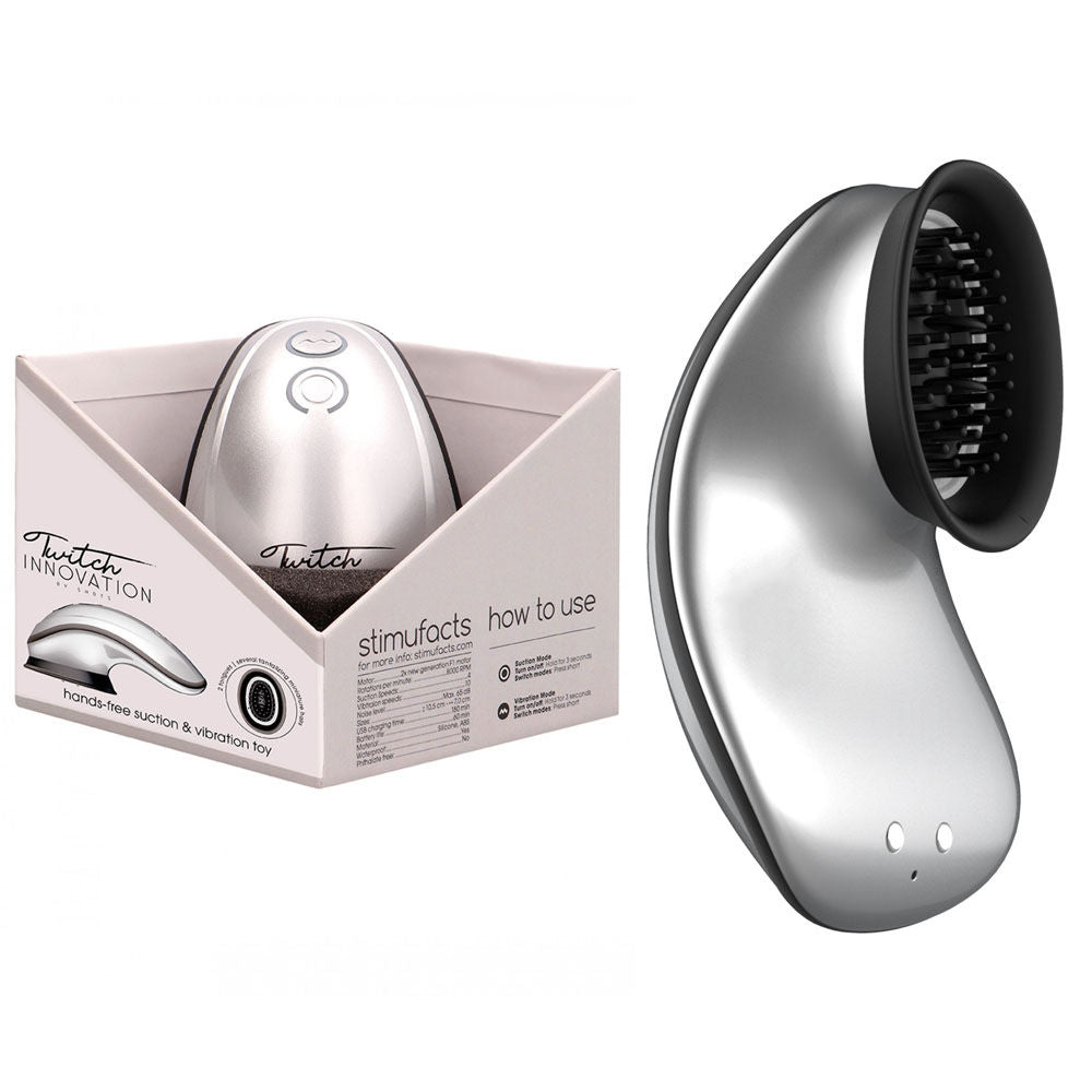 Twitch 1 - silver - clitoral stimulator Silver - Product side view and box front view | Flirtybay Adult Shop Australia Lingerie Shop