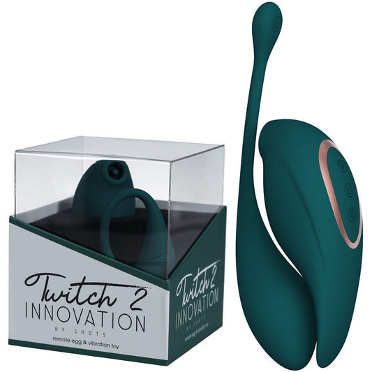 Twitch 2 - vibrating egg - clitoral stimulator - Product side view and box side view | Flirtybay