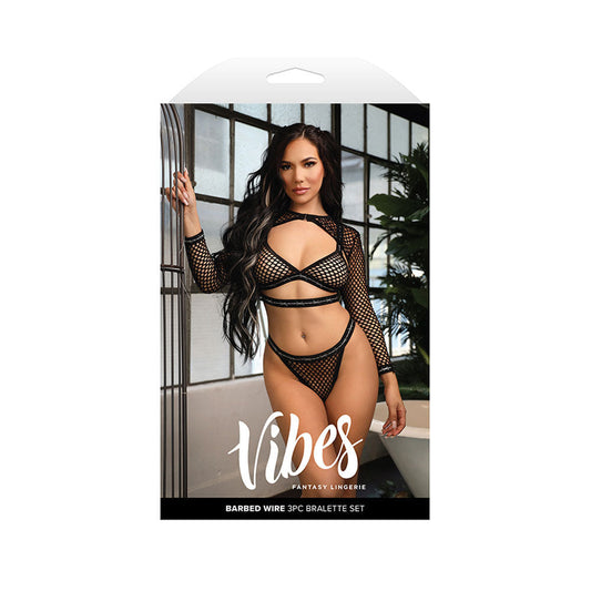 Vibes barbed wire 3 piece bralette set -  box front view | Flirtybay Adult Shop Australia Lingerie Shop