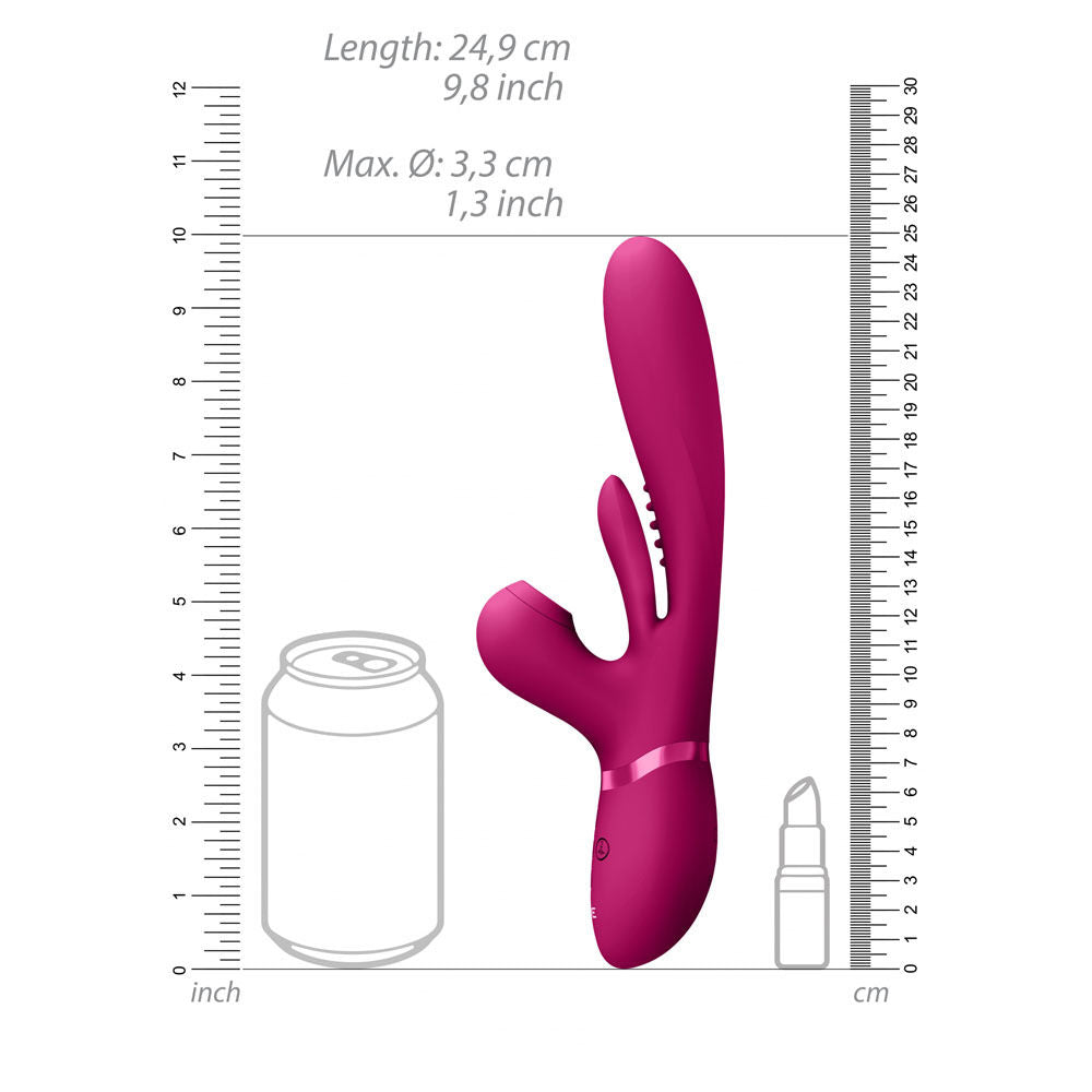 Vive ena - tripple action - rabbit vibrator - Product side view, with dimensions | Flirtybay