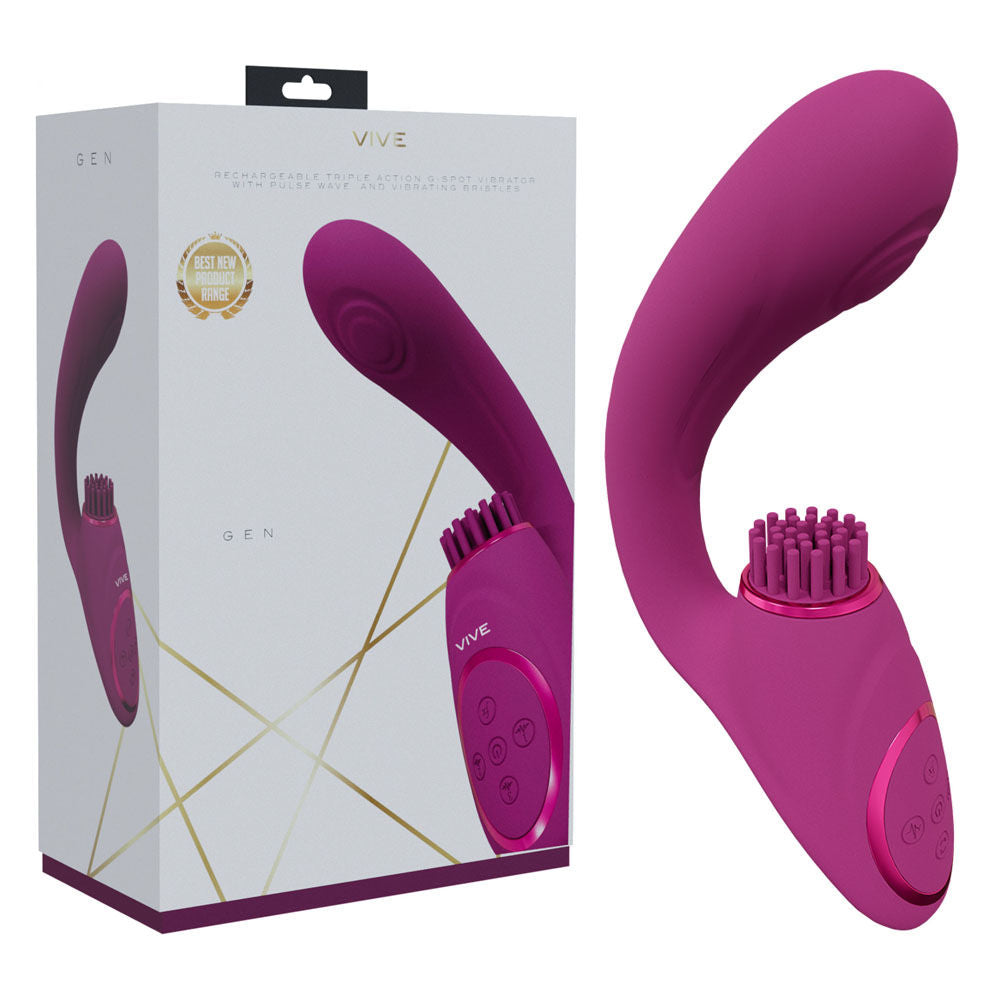 Vive gen - g-spot and clitoral stimulator Pink - Product front view and box side view | Flirtybay Adult Shop Australia Lingerie Shop
