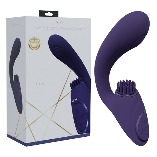 Vive gen - g-spot and clitoral stimulator, Purple - Product front view and box side view | Flirtybay Adult Shop Australia Lingerie Shop