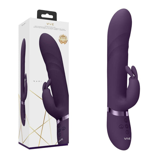 Vive nari - rabbit vibrator - Product side view and box side view | Flirtybay