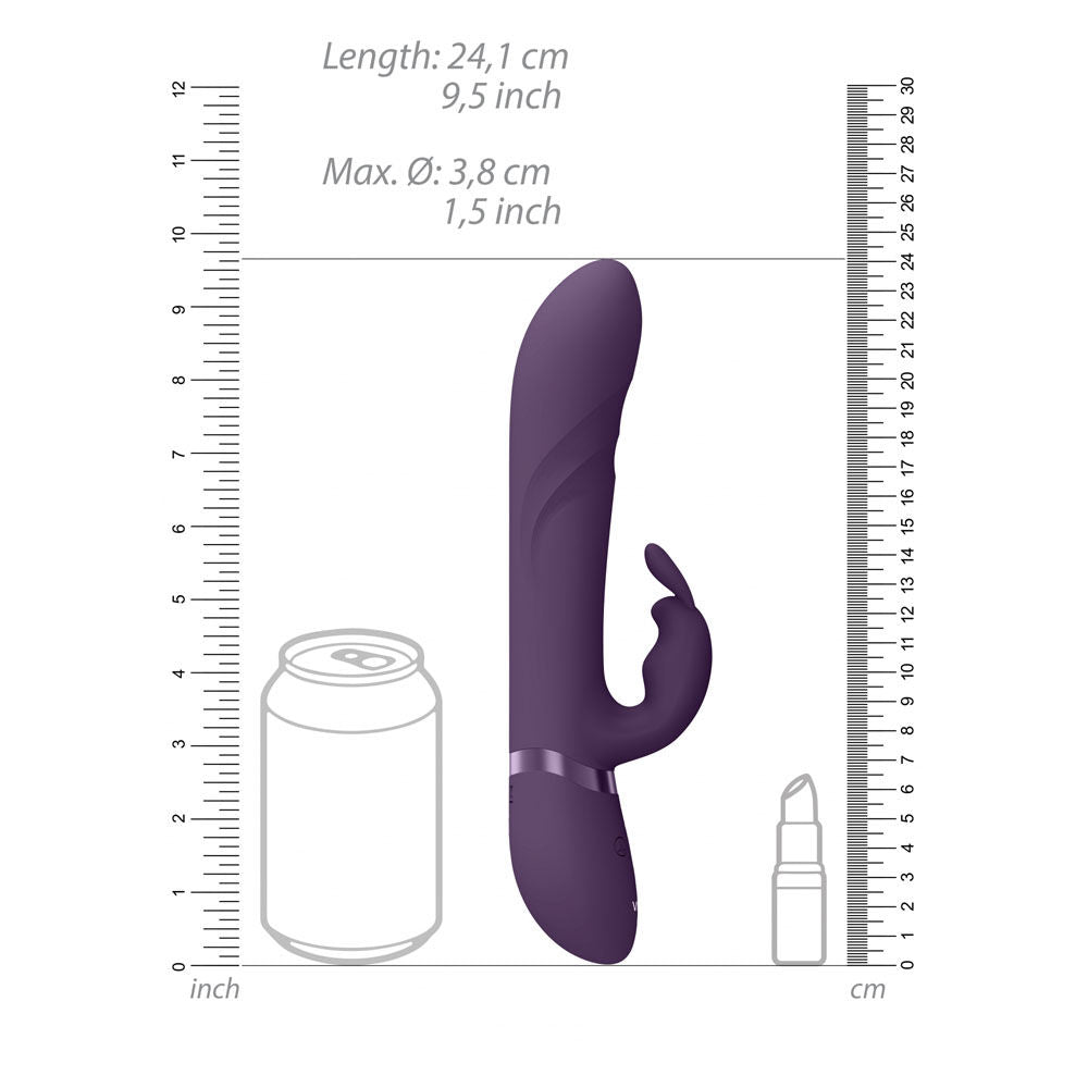 Vive nari - rabbit vibrator - Product side view, with dimensions  | Flirtybay