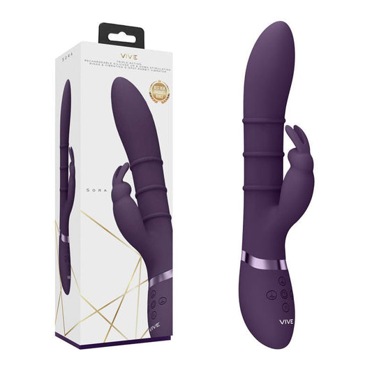 Vive - sora - rabbit vibrator - Product front view and box side view | Flirtybay
